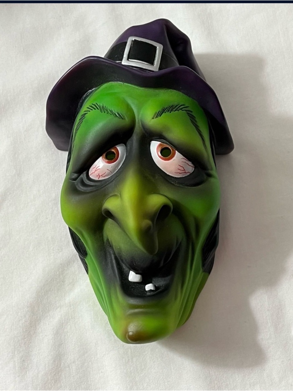Green Halloween Witch Mask with Purple Hat